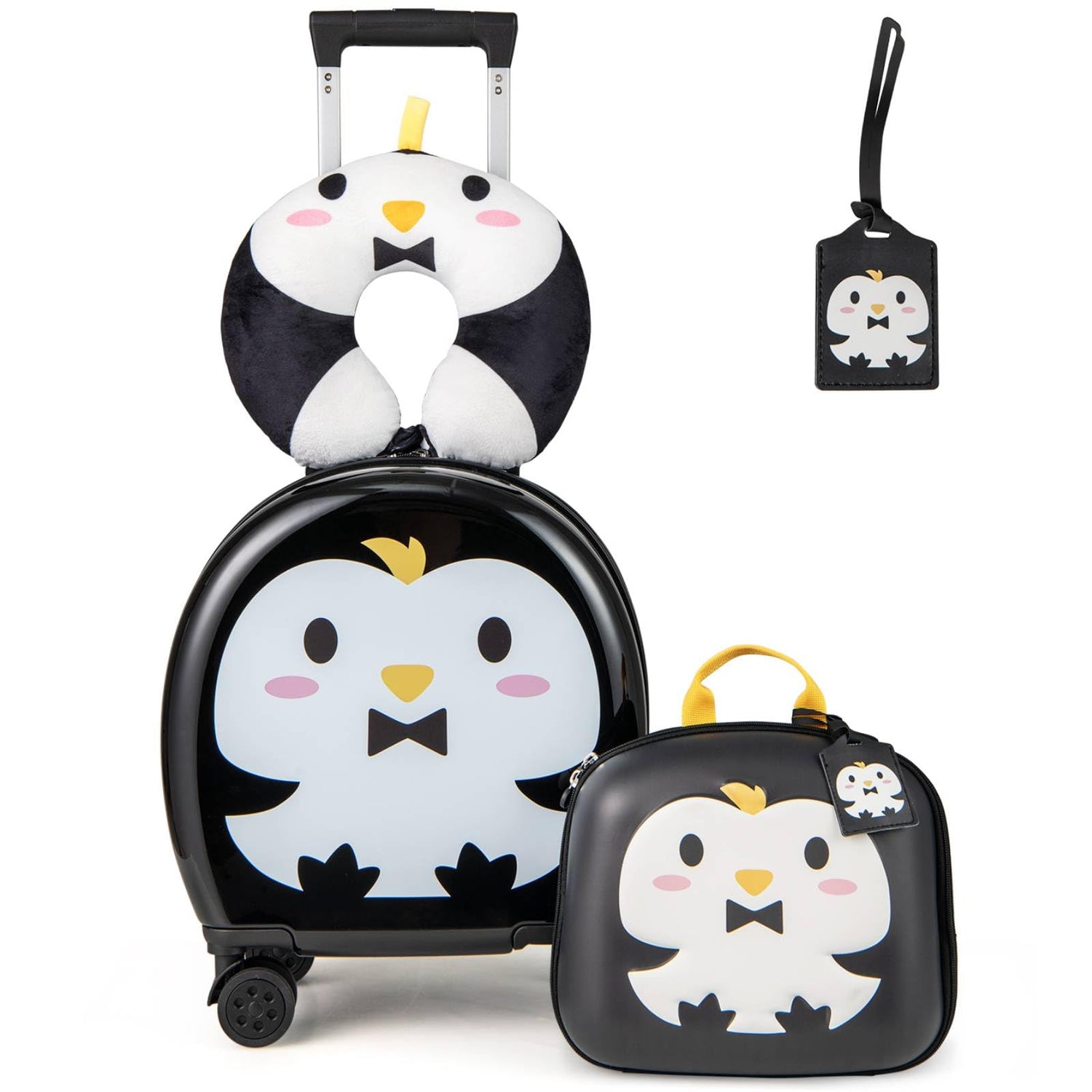 GYMAX 4Pcs Kids Luggage Set, 10” Backpack & 14” Children Hardshell Suitcase with Wheels