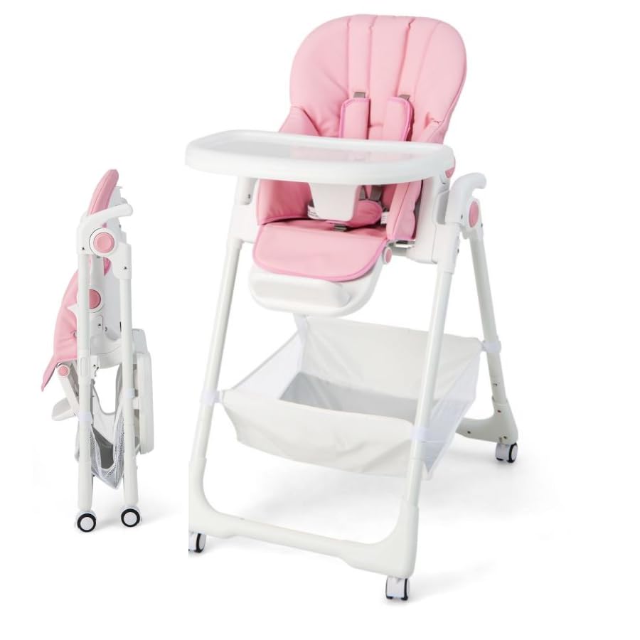 GYMAX Baby High Chair, Folding Infant Highchair with Removable Double Tray