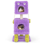 GYMAX Cat Tree, 111cm Monster-Themed Cat Tower with 2 Cat Condos, Sisal Scratching Post and Hanging Sound-Making Toys