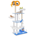 GYMAX Cat Tree, Multi-Level Cats Tower with Scratching Posts, Top Perch & 3 Hanging Toys (168cm Tall)