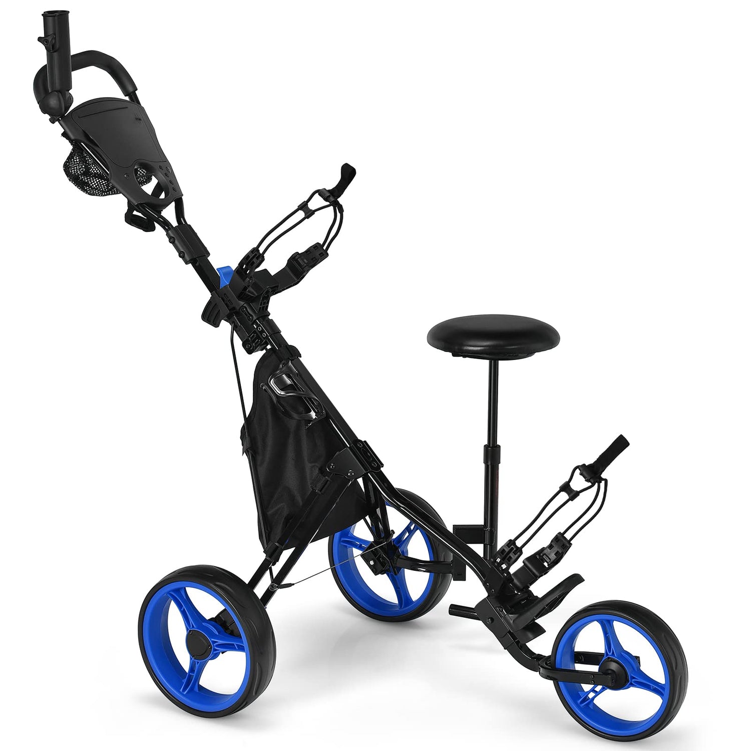 GYMAX Golf Push Pull Cart, Lightweight 3 Wheels Golf Trolley with Storage Bag