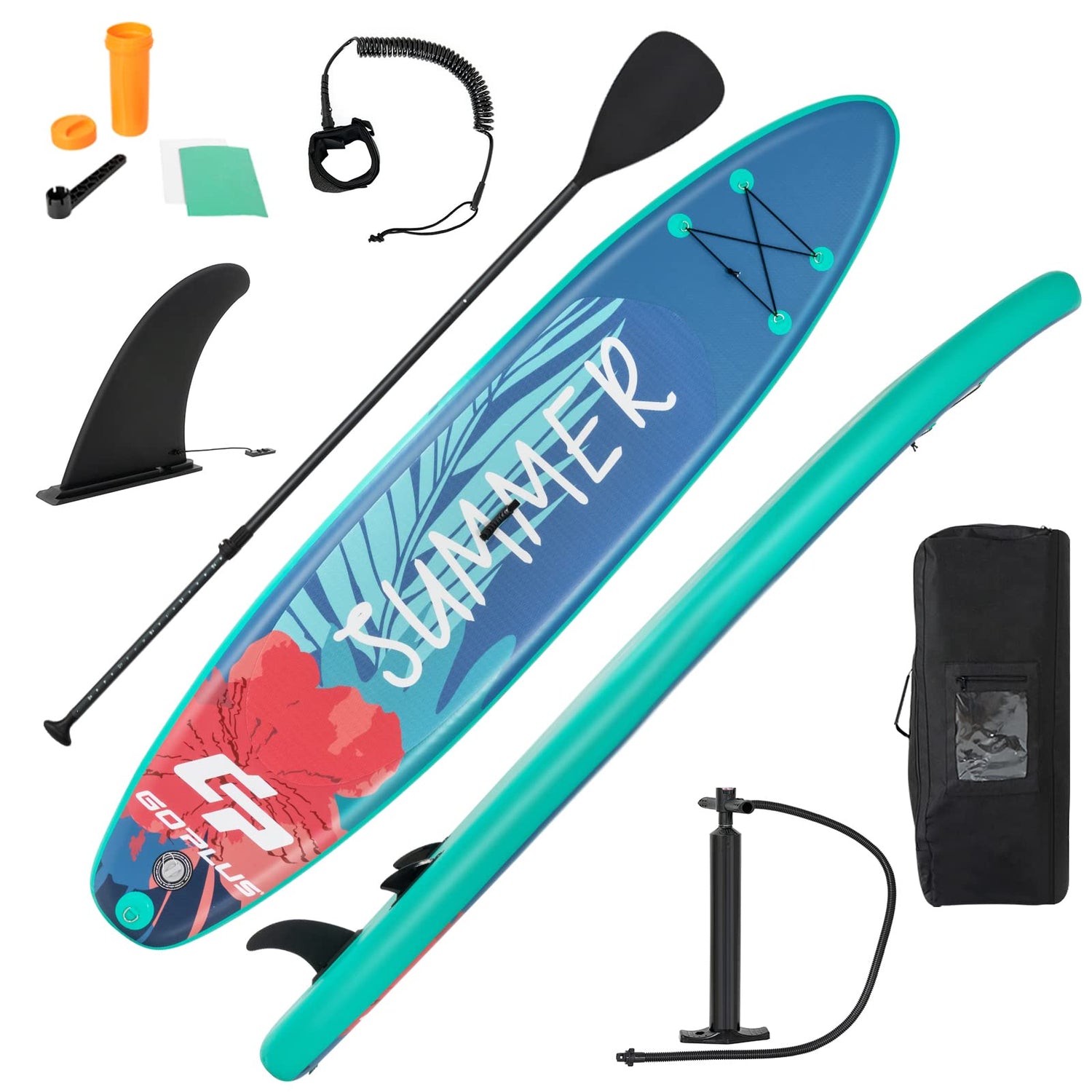 GYMAX Inflatable Paddle Board, 11FT Stand Up SUP Paddleboards with Non-Slip Deck, 335 x 76 x 15cm