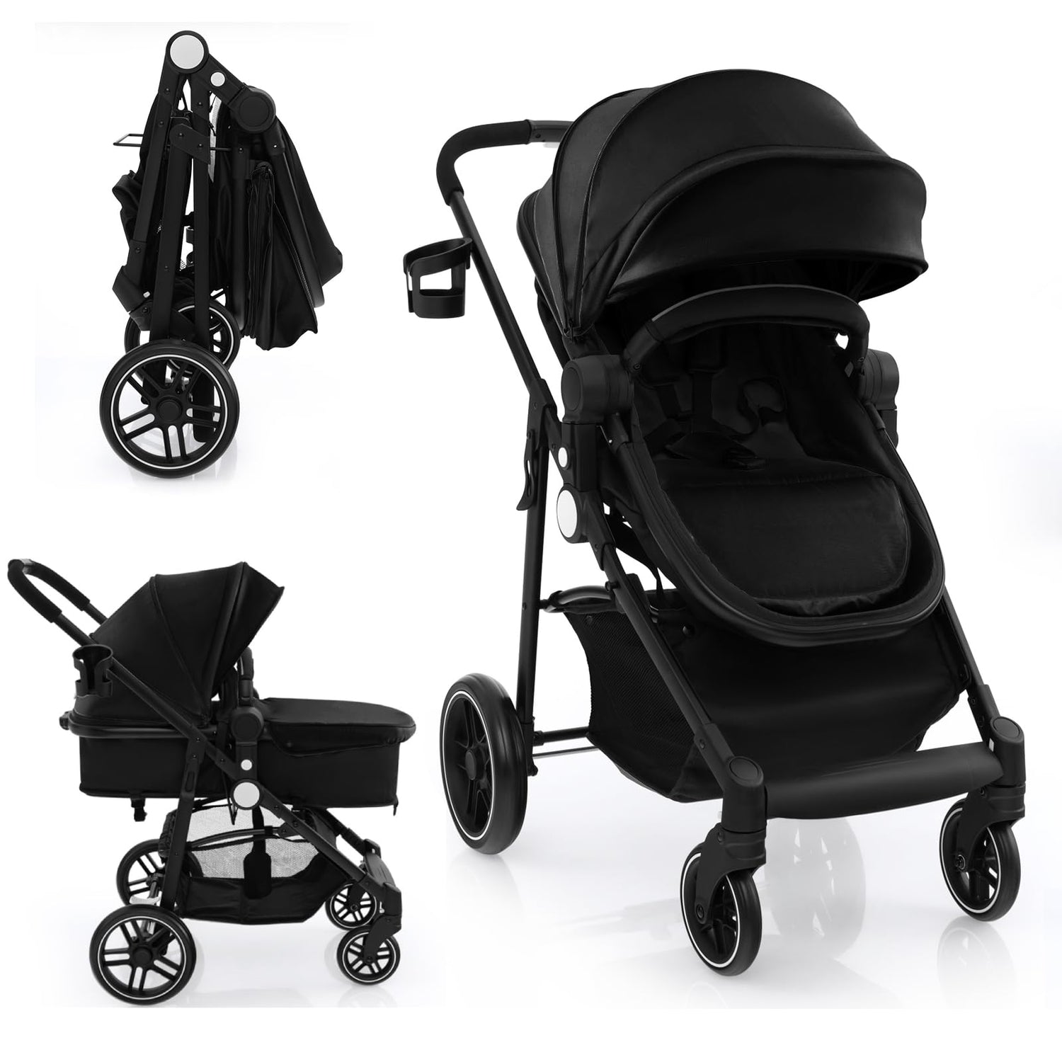 GYMAX Baby Stroller, Foldable Toddler Pushchair with Adjustable Backrest & Canopy