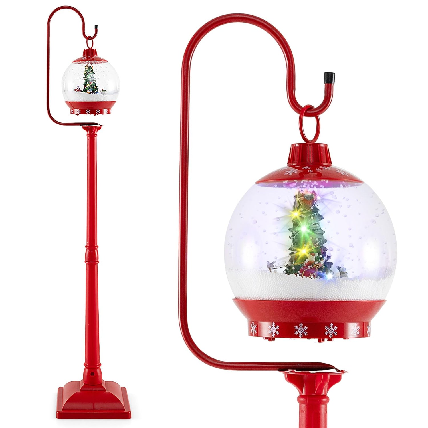 GYMAX Musical Christmas Street Lamp with Sound-Activated Snow Globe Lantern