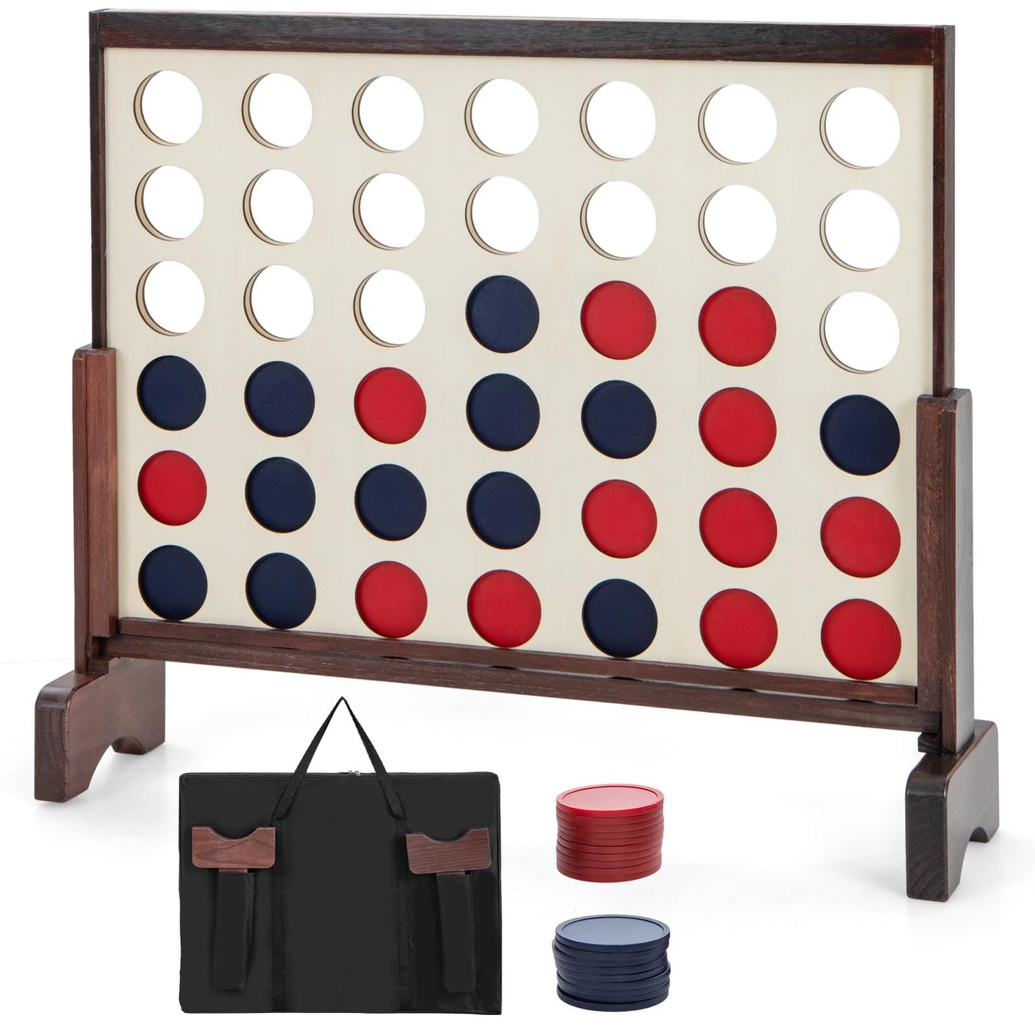 GYMAX Giant 4 in a Row Game, Wooden Jumbo Connect 4 Games with Carrying Bag & 42Pcs Chips
