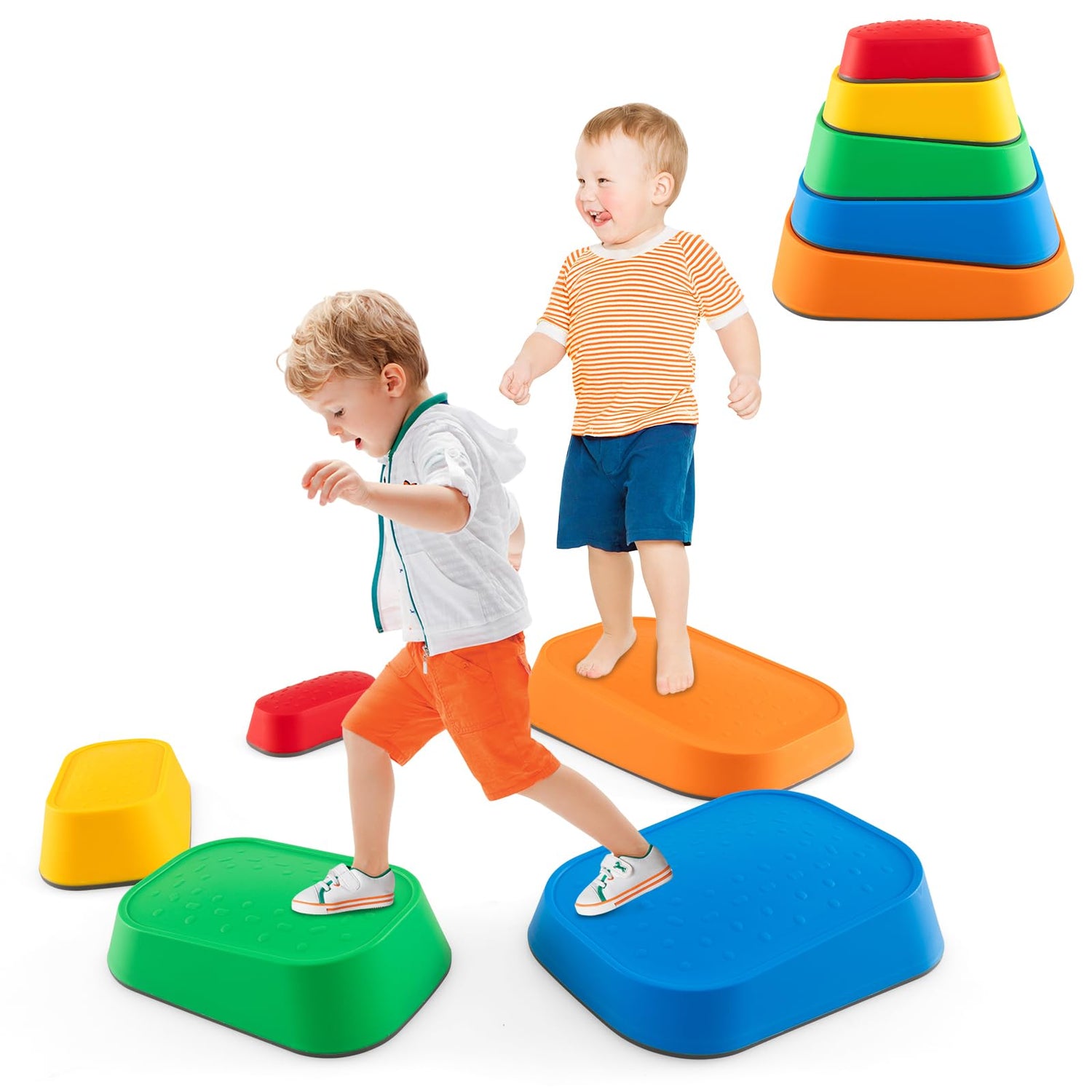 GYMAX Kids Balance Stones, Toddler Stepping Stones with Non-slip Bottom, Promote Coordination, 37x27x30cm