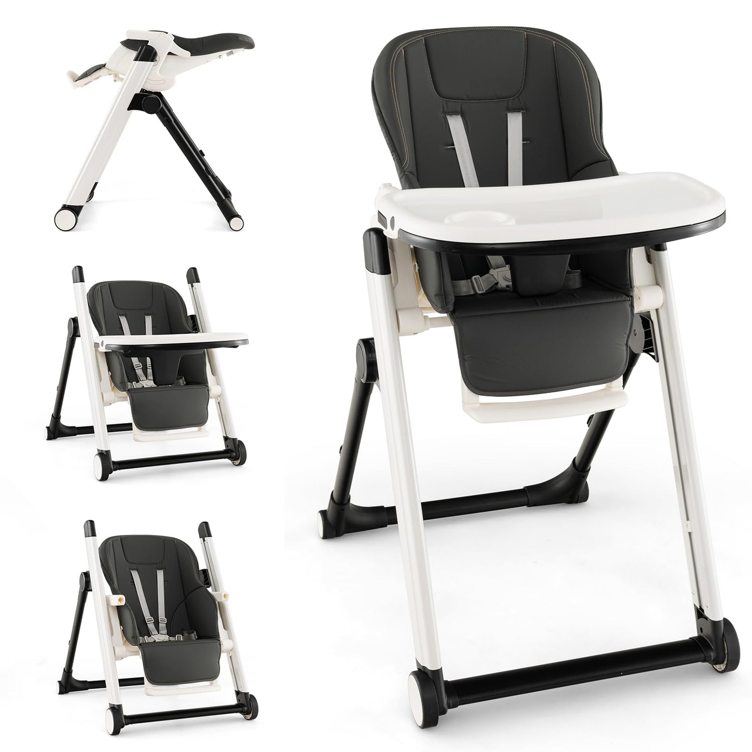 GYMAX Baby Highchair, Adjustable Foldable Infant High Chair with Removable Tray