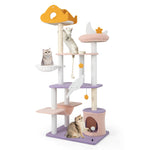 GYMAX Cat Tree & Tower, Modern cat Condo with Scratching Posts & Hammock - 167cm Tall