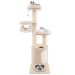 GYMAX Wooden Cat Tree, 187cm Cat Climbing Tower with 2-Story Cat Condo, 2 Hammocks, 2 Perches