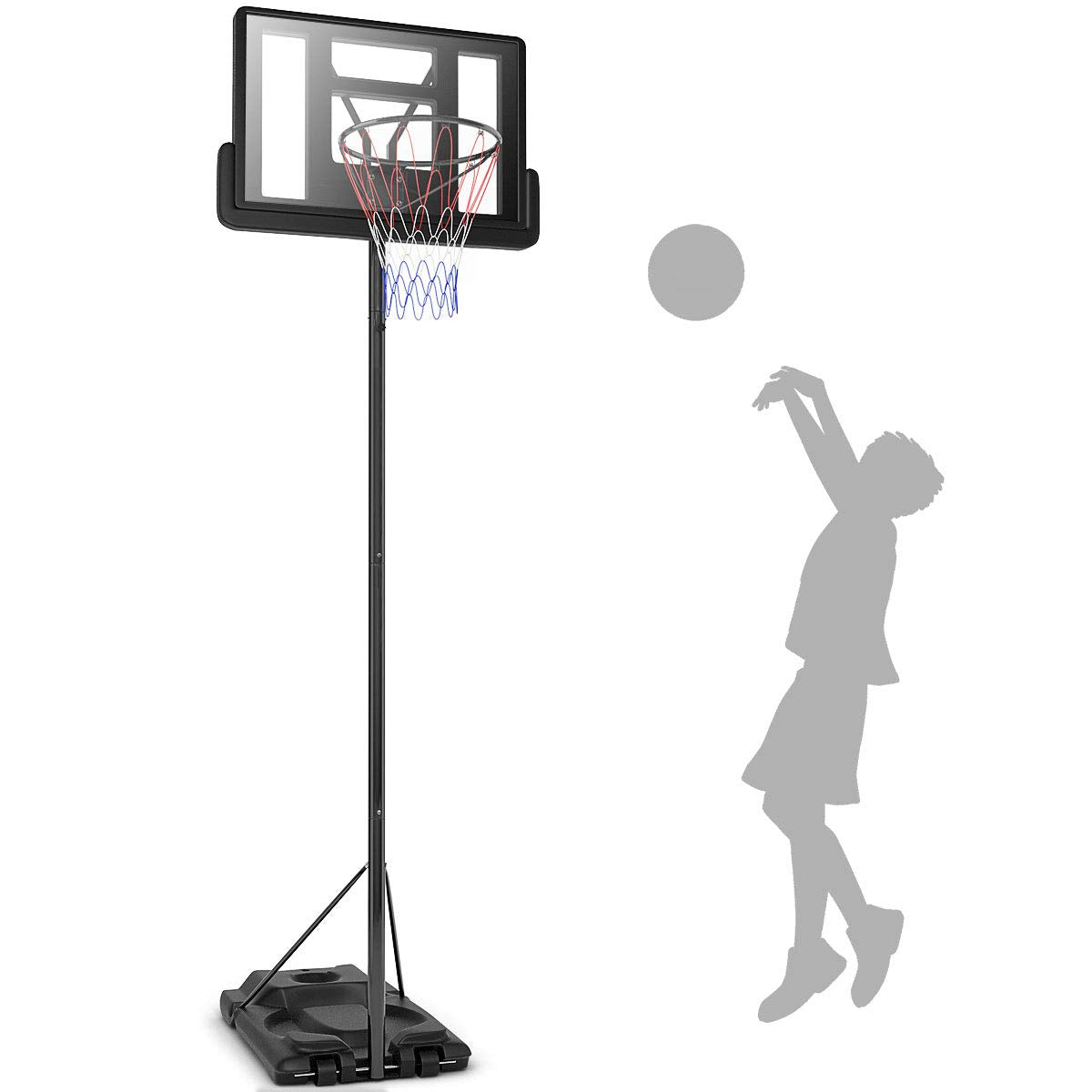 GYMAX 260-300cm Adjustable Basketball Stand with Shatter Proof Backboard, 2 Wheeled Basketball Hoop System