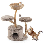 Multi-level Wood Cat Tree Tower Kitten Activity Center with Solid Trunk