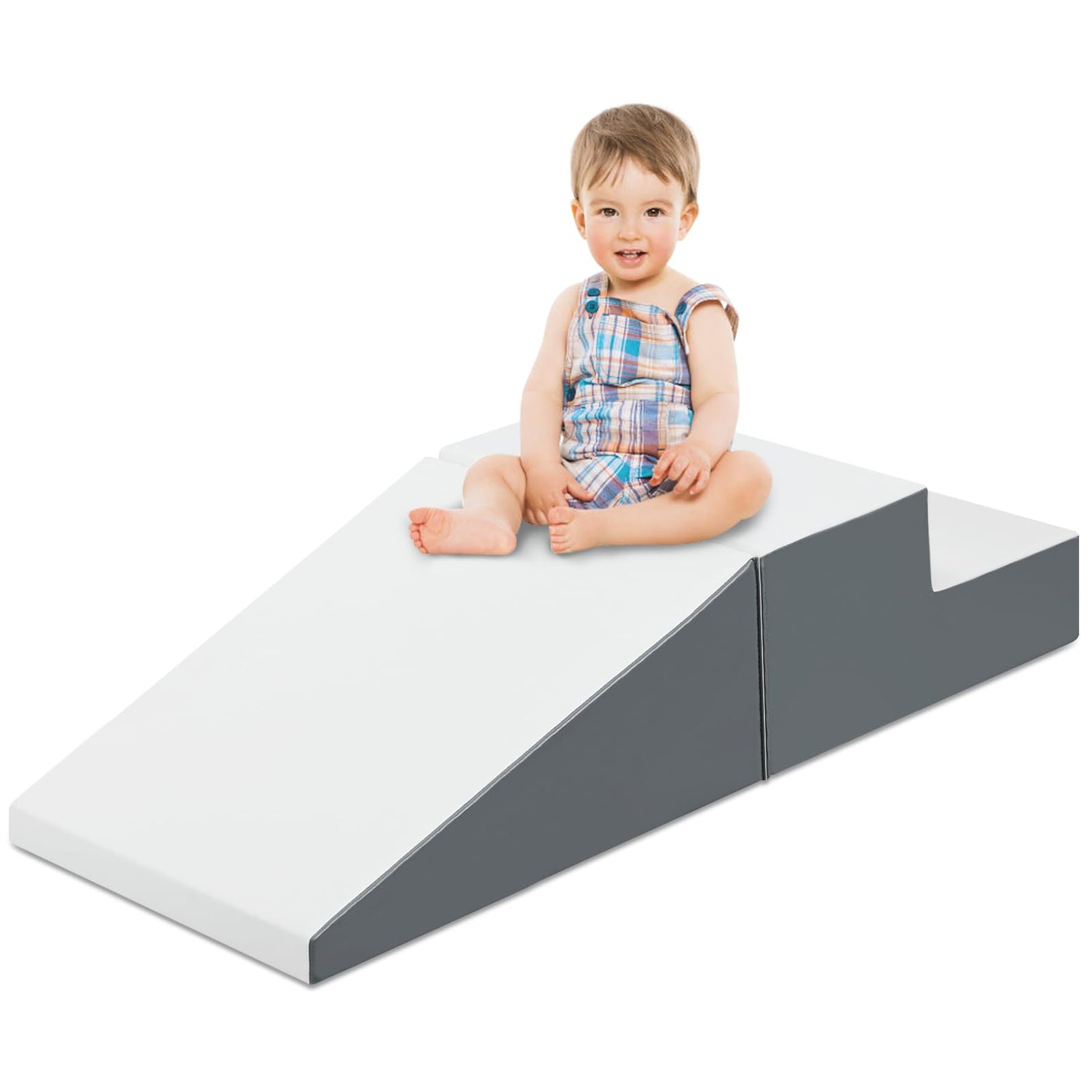 GYMAX Kids Climb and Crawl Play Equipment, 2-Piece Baby Soft Foam Blocks Toys (Gray+White, 101 x 50 x 26cm)