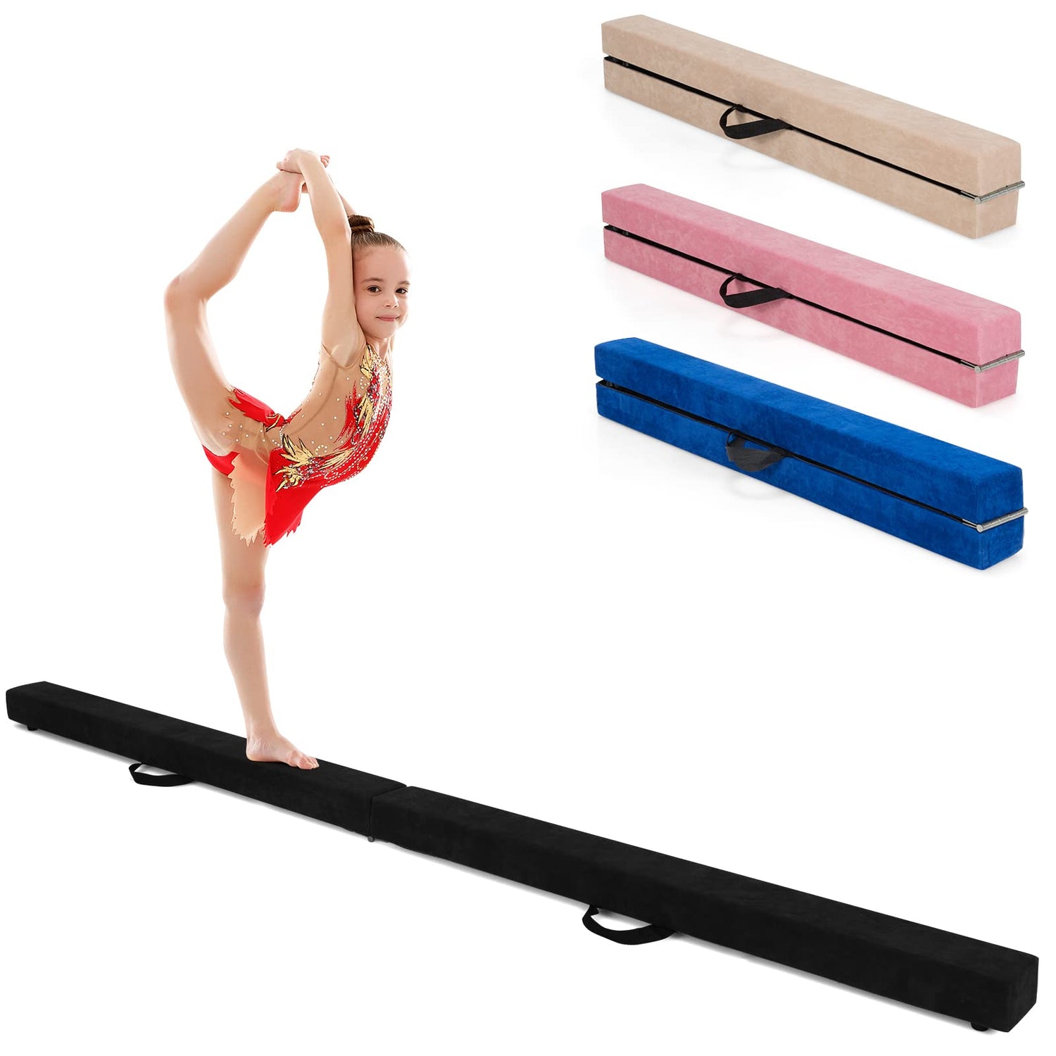 GYMAX 7FT/2.1M Folding Gymnastics Balance Beam, Professional Training Beam with Carry Handles
