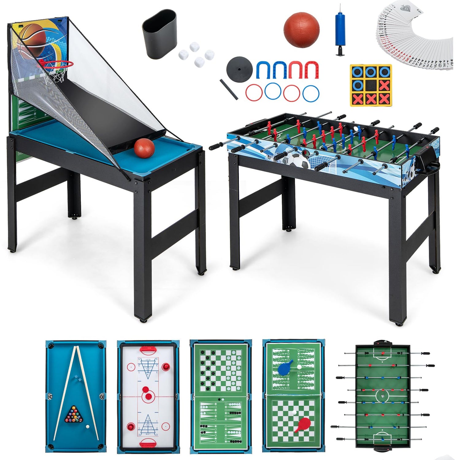 GYMAX 14 in 1 Multi Game Table, Combo Games Table with Foosball, Hockey, Billiard, Basketball