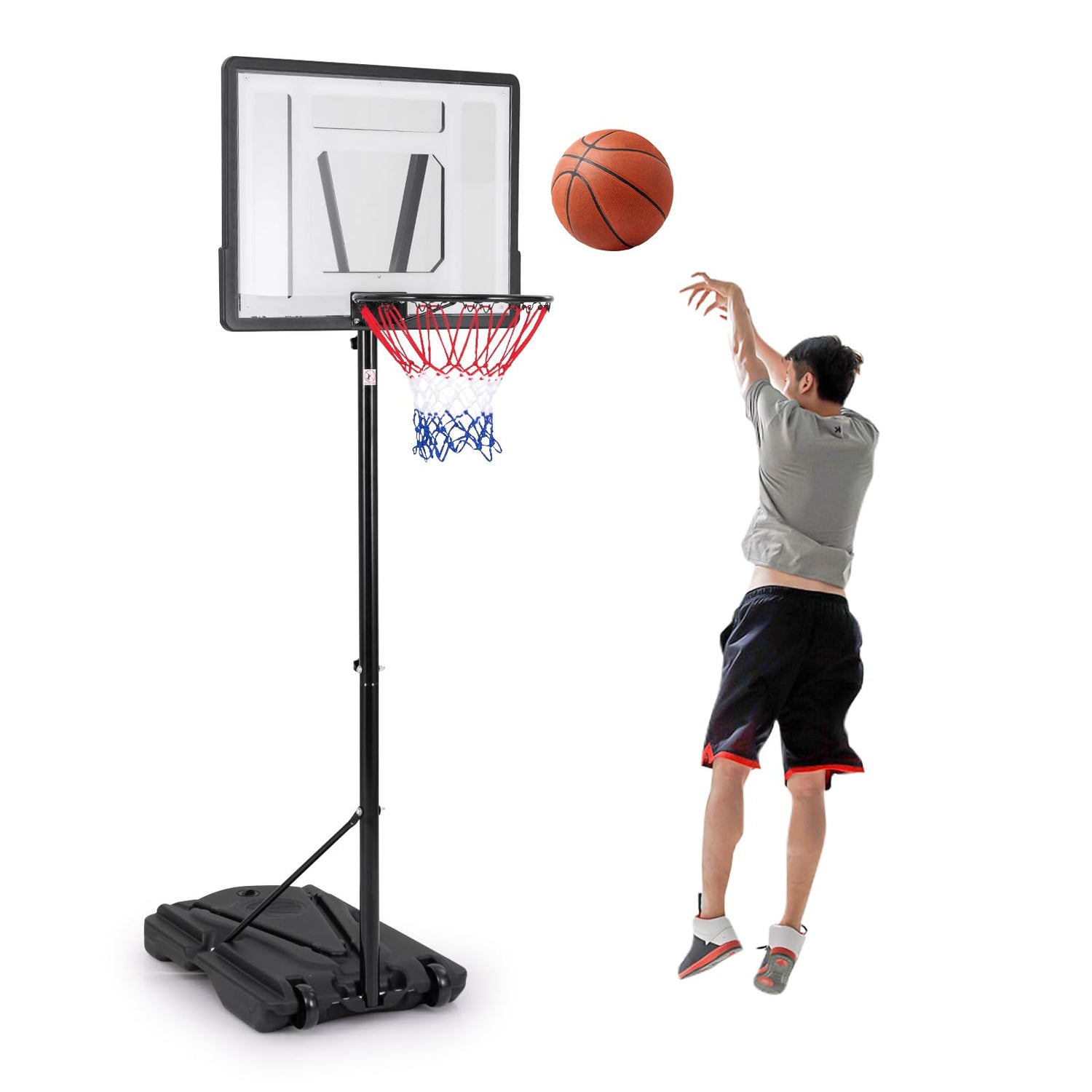 GYMAX Basketball Goal System with Shatterproof Backboard and Fillable Base
