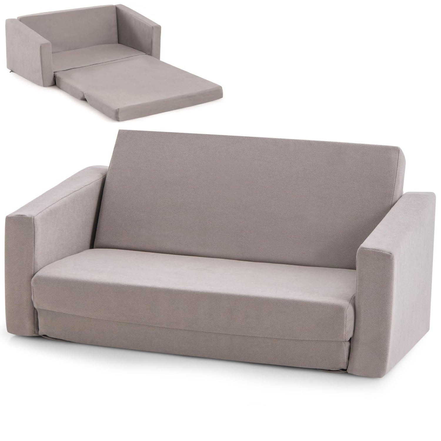GYMAX 2 in 1 Kids Sofa Chair, Upholstered Children Fold out Couch with Washable Sofa Cover