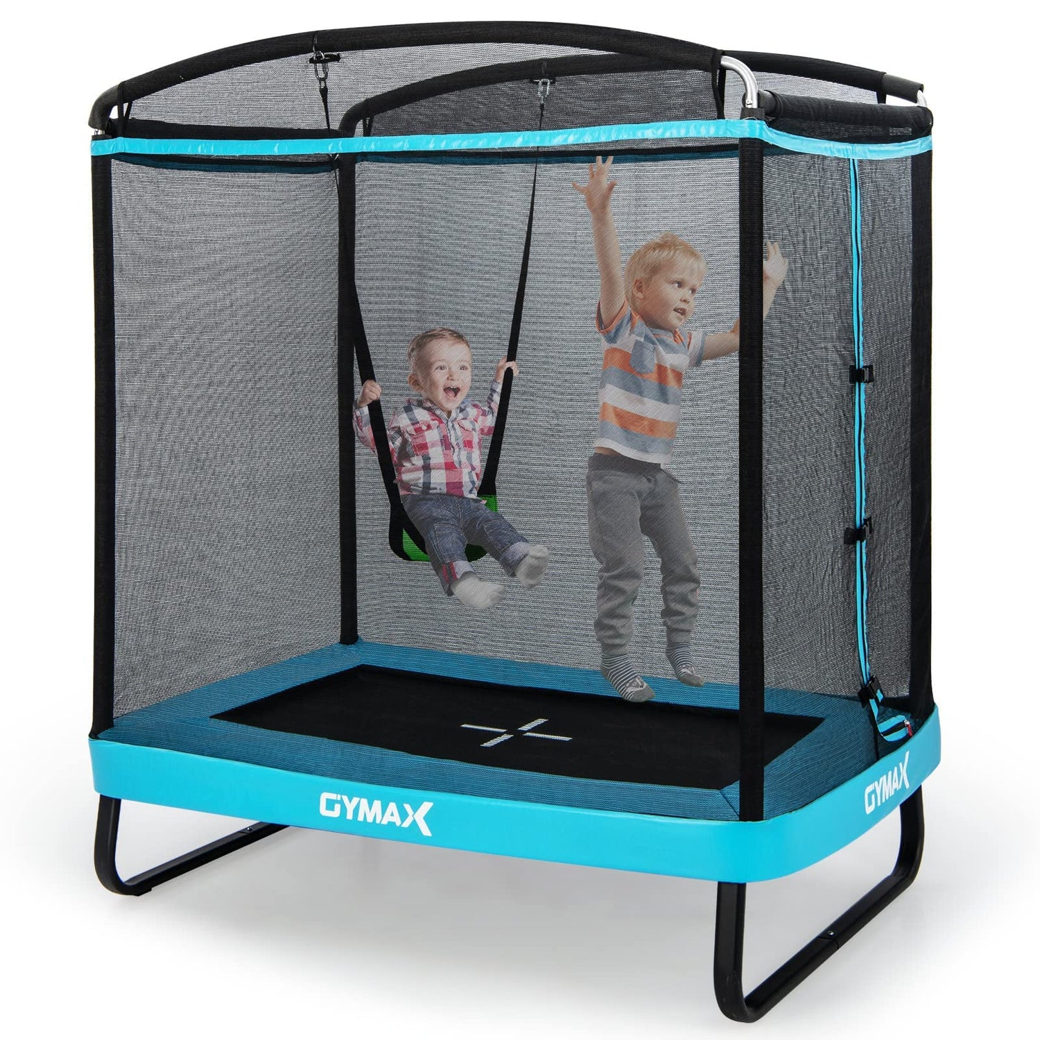 GYMAX 6 FT Kids Trampoline, Rectangle Trampoline with Enclosure Net, Swing and Spring Cover