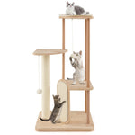 GYMAX Modern Cat Tree, Solid Wood Cat Tower(114cm)