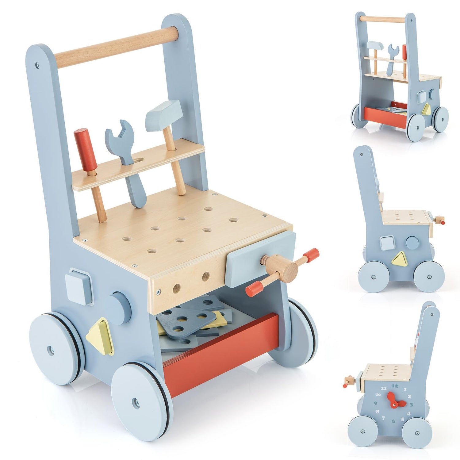 2-in-1 Toddler First Step Activity Interactive Push Along Toy with Smooth Handle