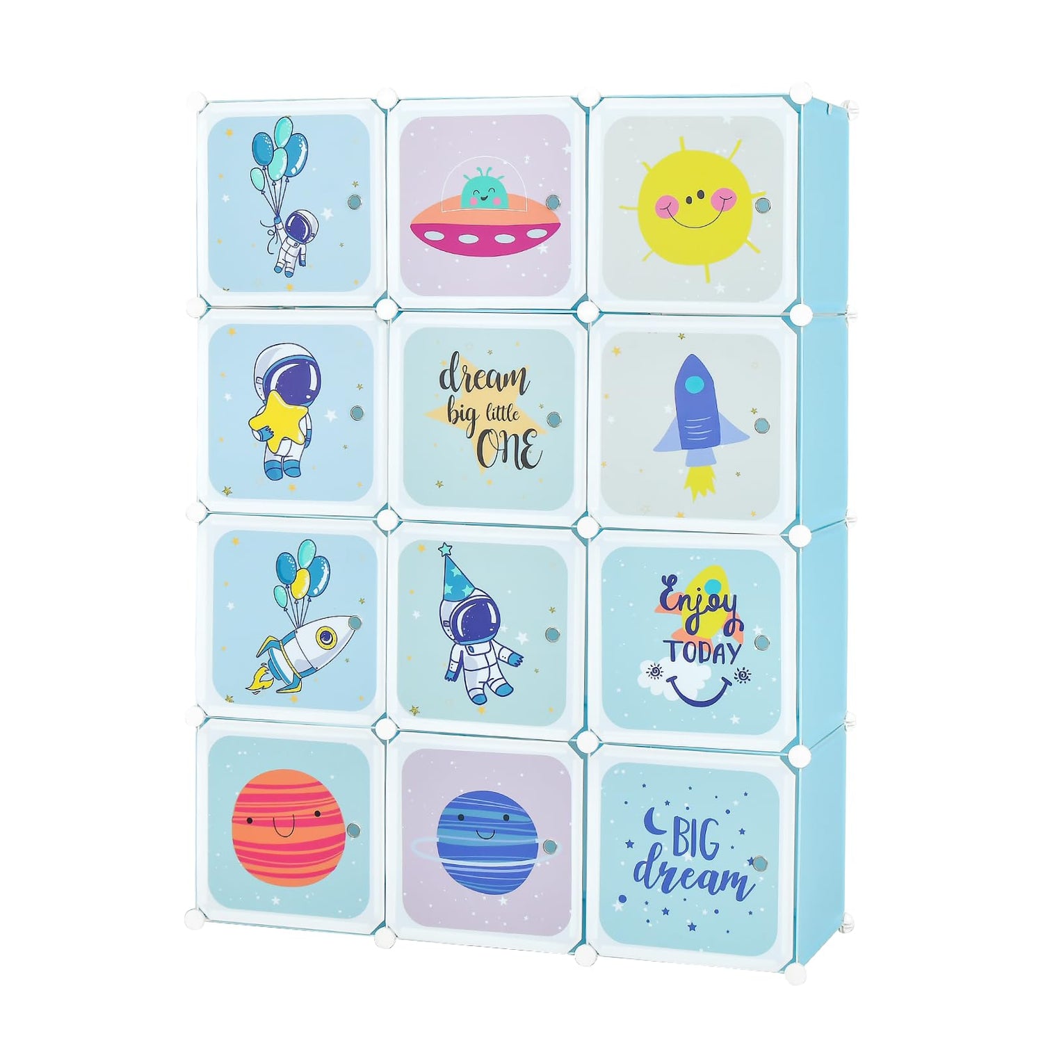 GYMAX Cartoon Clothes Closet, Portable Kids Wardrobe with Hanging Section