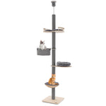 5-Tier Wooden Cat Tower Floor to Ceiling Cat Tree with Adjustable Height