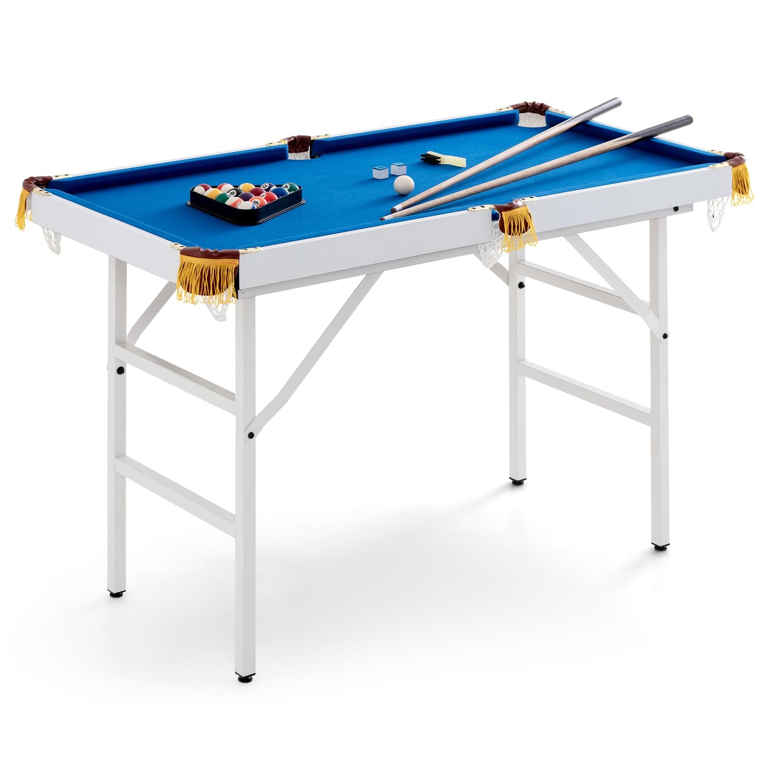 GYMAX 4FT Folding Billiards Table, Portable Pool Game Table Set with 2 Cues