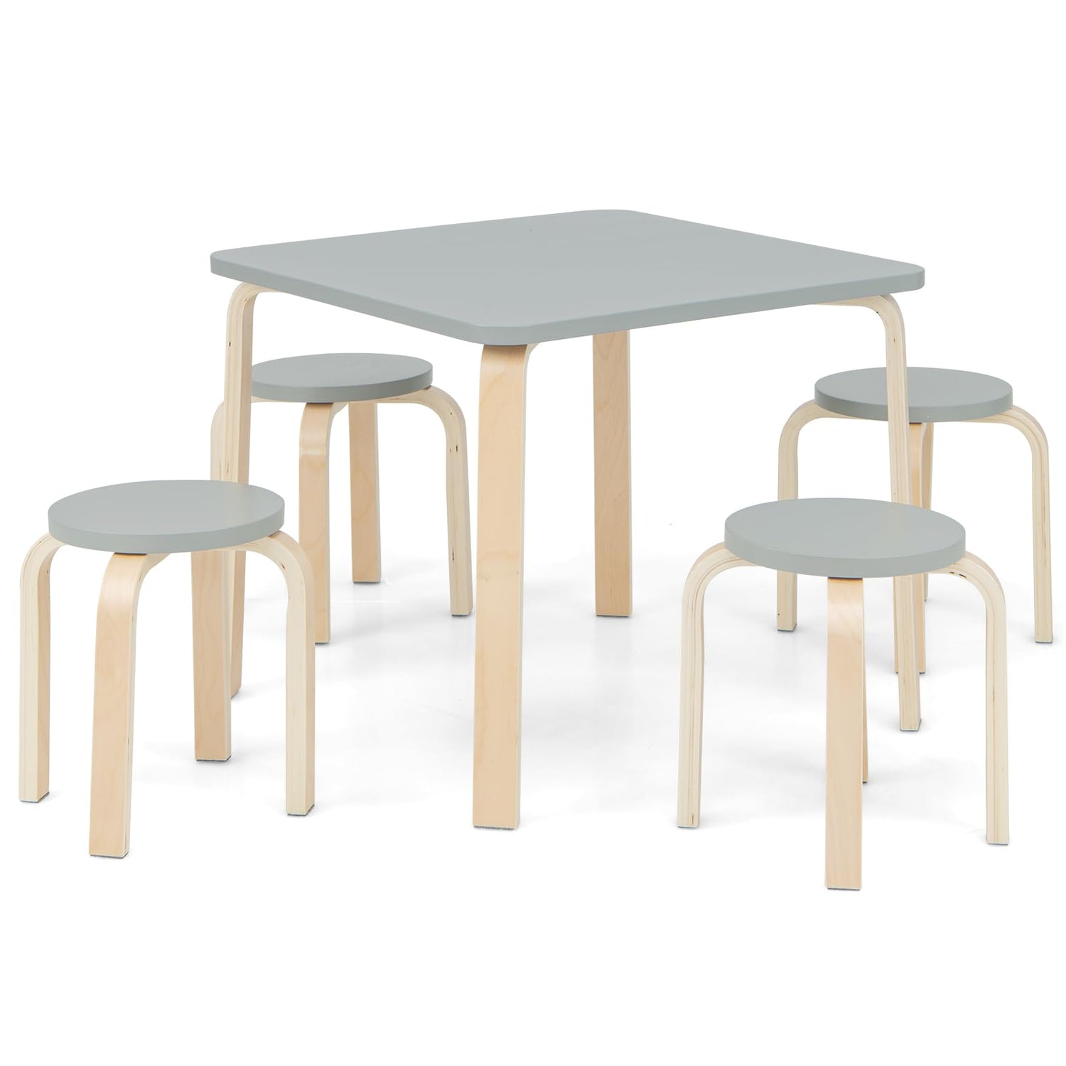 GYMAX Kids Table and 4 Chairs, Children Activity Desk with 4 Round Stools
