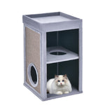 GYMAX Cat Condo, Multi-Tier Kitty House with Top Perch, Removable Mat, Scratching Board and Hideaway Cave