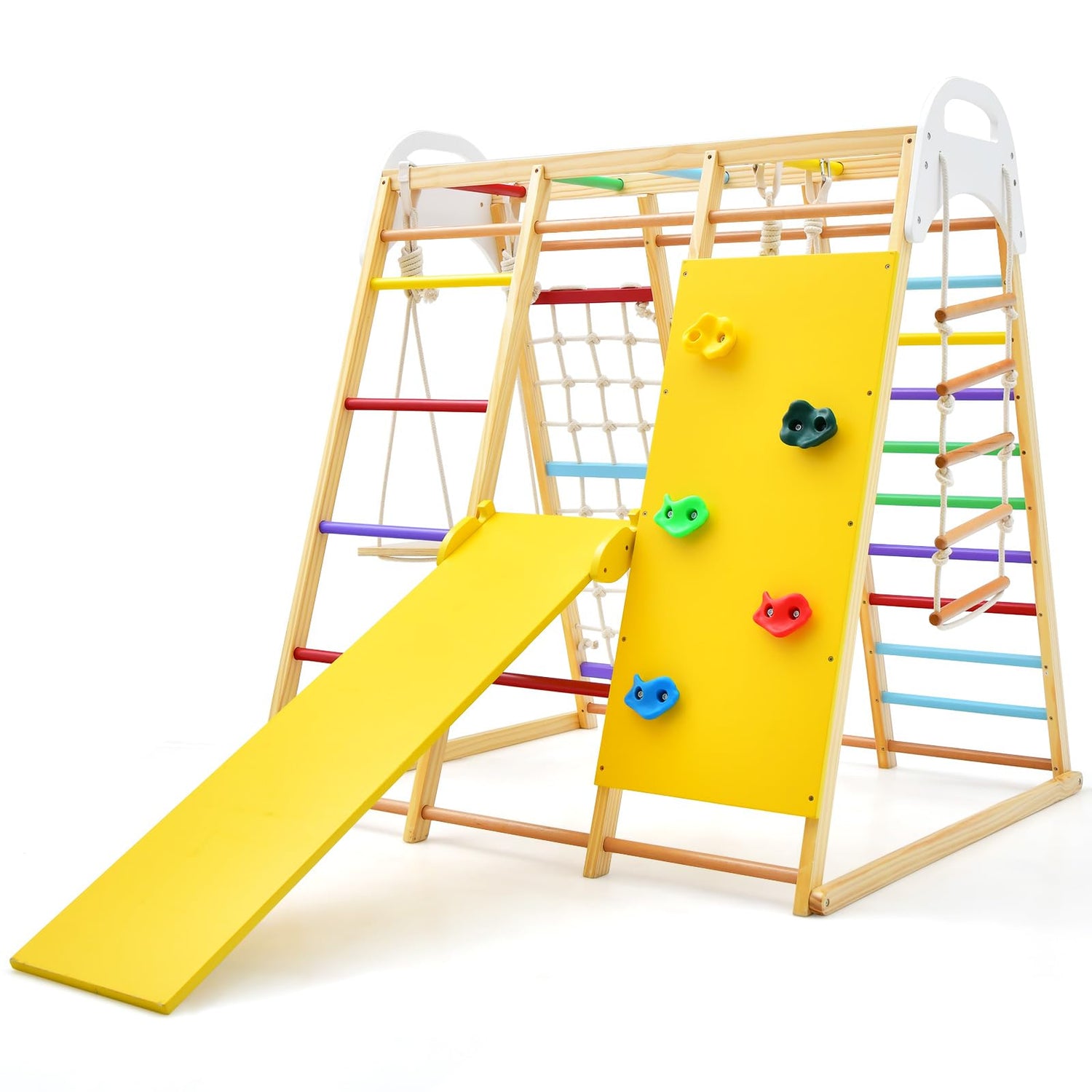 GYMAX 8 in 1 Kids Climbing Set, Indoor Playground Toddler Climber Slide Playset with Swing