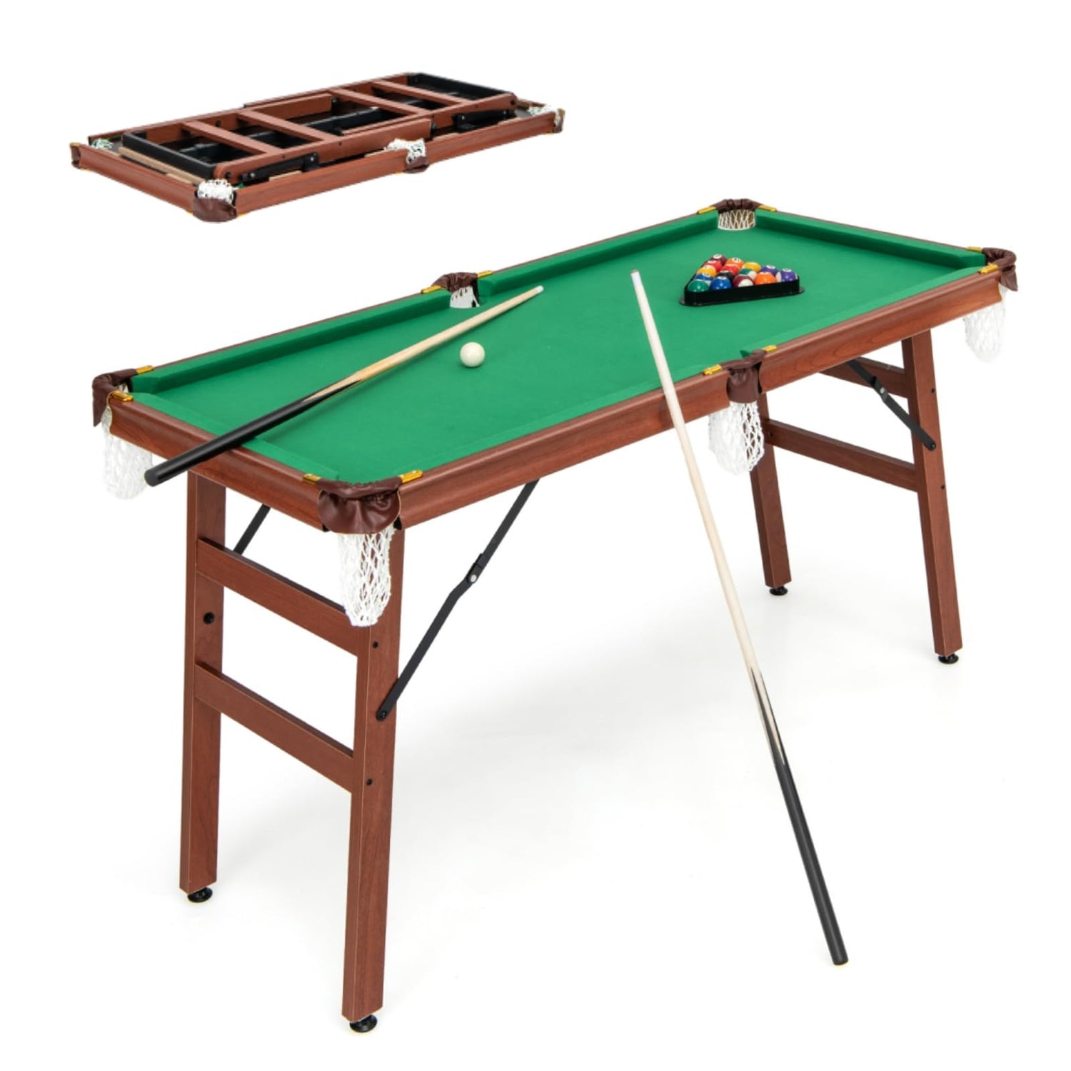 GYMAX Folding Billiards Table, Portable Pool Game Table Set with 2 Cues, 16 Balls, 2 Chalk