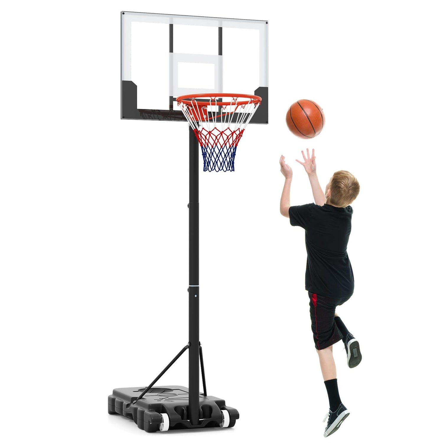GYMAX 3.3-7 FT Height Adjustable Portable Basketball Goal with Shatterproof Backboard