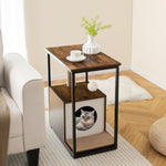 GYMAX Cat House Side Table, Cat Condo End Table with Detachable Plush Mat, Scratching Post & Mat