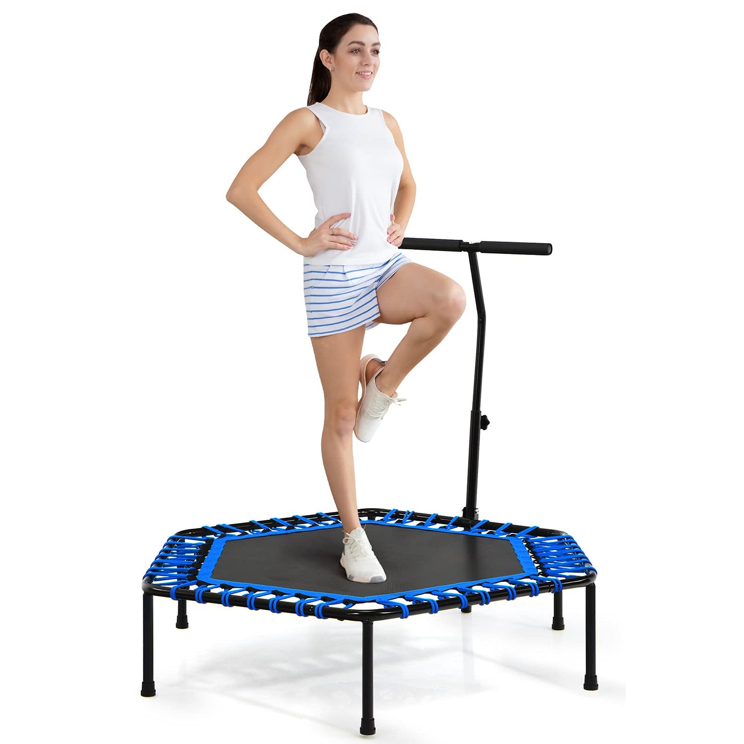 GYMAX Exercise Trampoline, Hexagonal Fitness Rebounder with Adjustable Handle