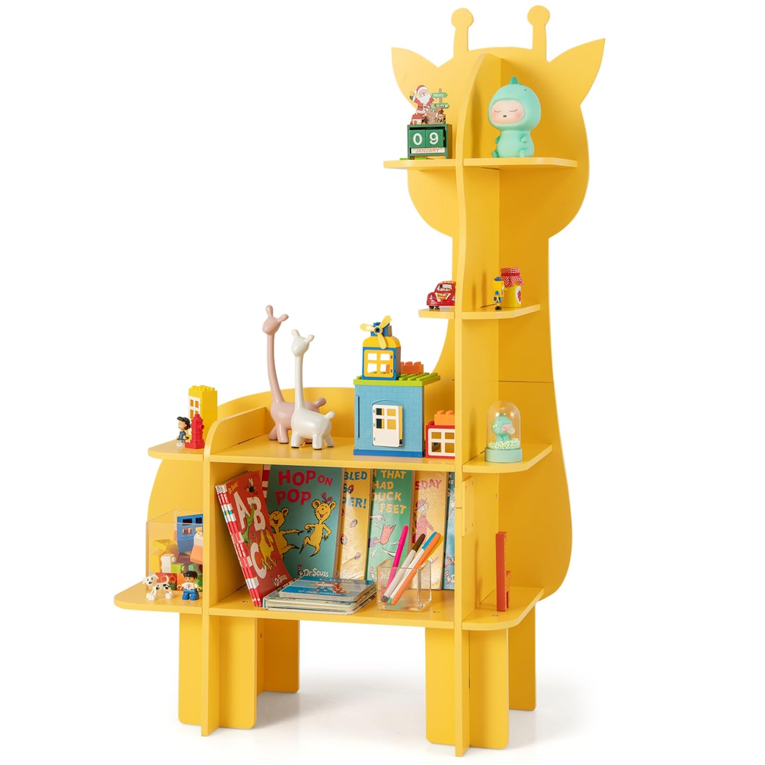 GYMAX Kids Storage Shelf, Wooden Children Bookshelf with Anti-Tipping Device