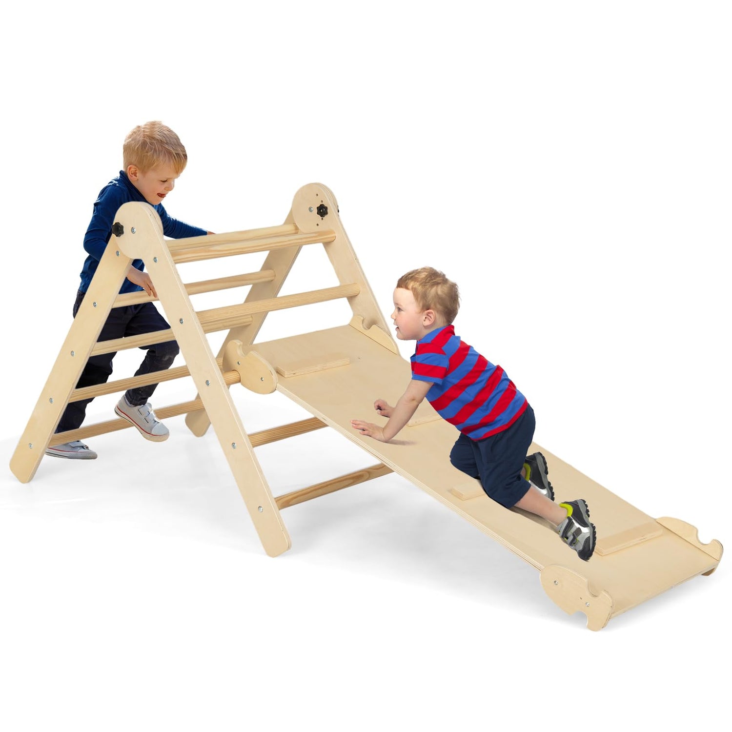 GYMAX 4-in-1 Kids Climbing Set, Wooden Toddler Climber with Slide/Climbing Ramp