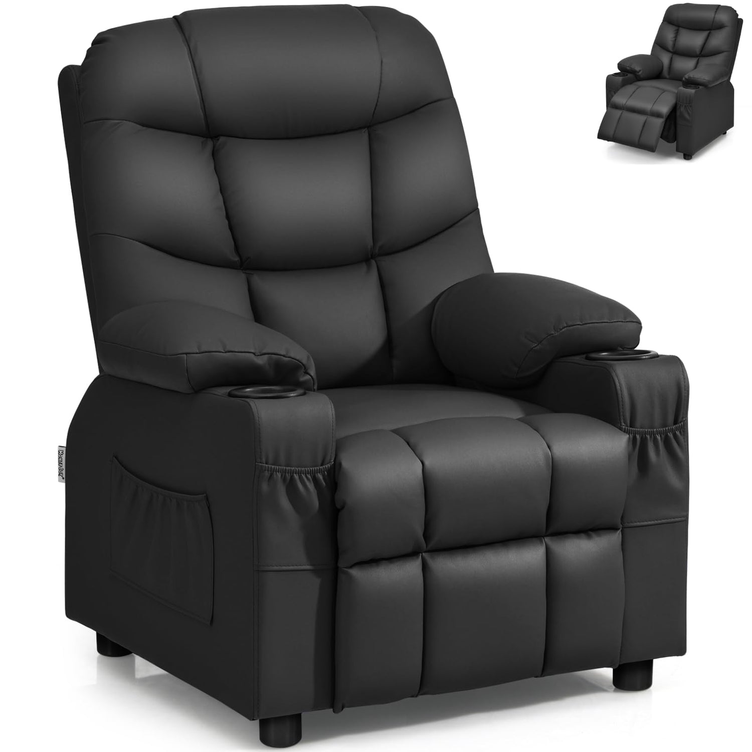 GYMAX PU Leather Children Recliner Armchair with Adjustable Backrest & Footrest