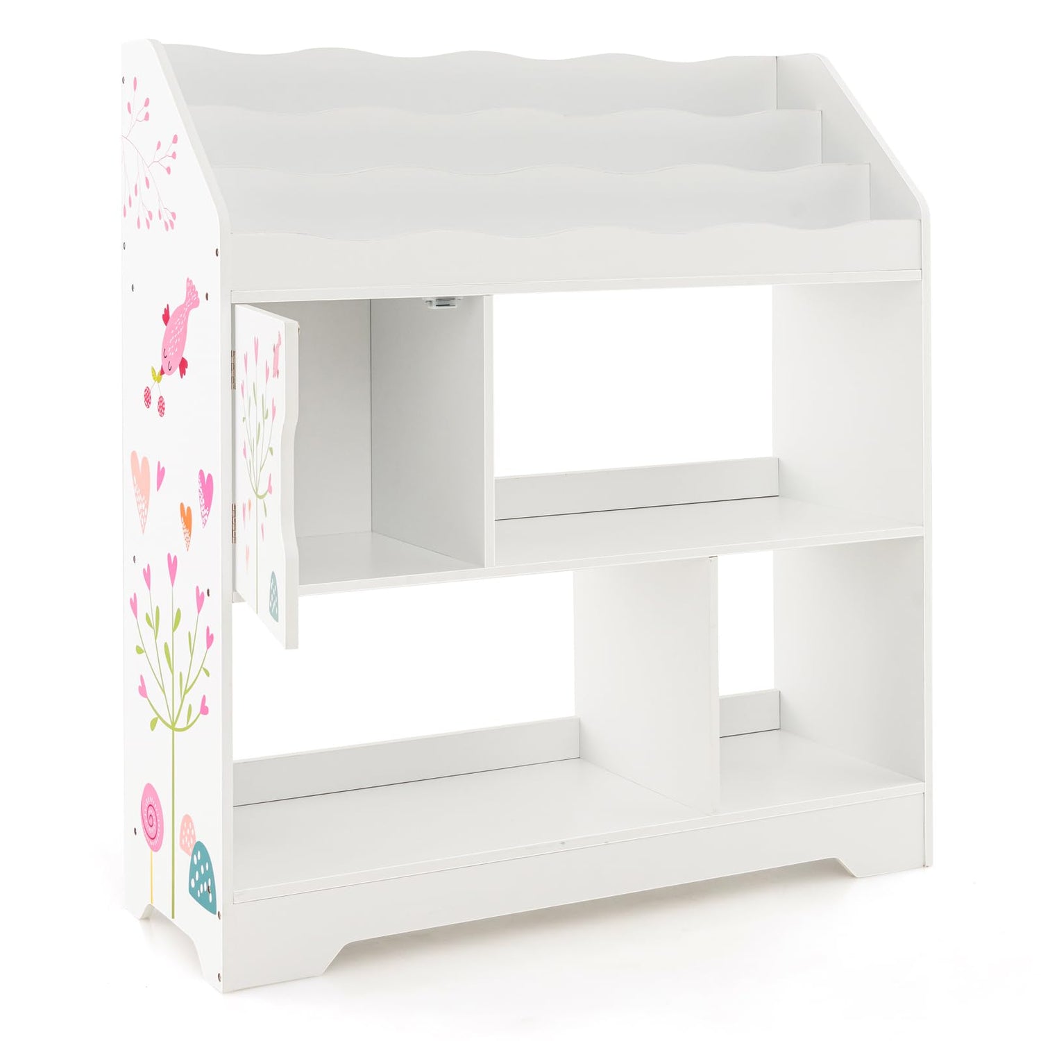 GYMAX Wooden Kids Storage Unit, Children Toy Organizer with 3-Tier Bookshelf
