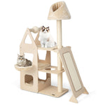 GYMAX Wooden Cat Tree, 156cm Tall Cat Tower with Condo, Basket Bed