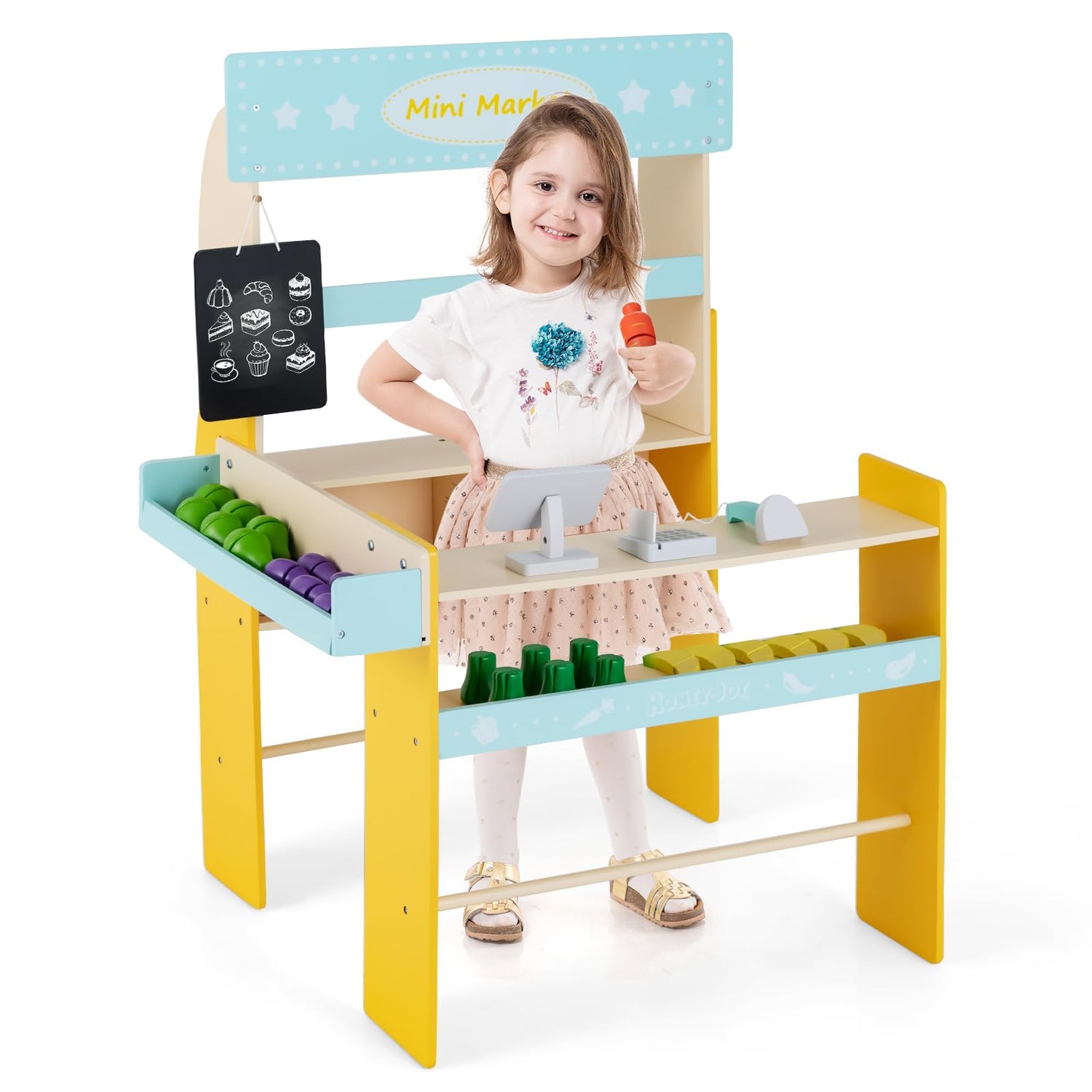 GYMAX Kids Grocery Store Playset, Children Pretend Supermarket Play Toy with Scanner