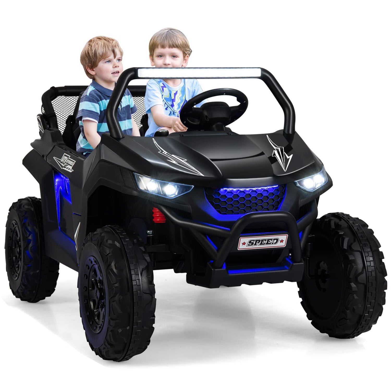 GYMAX Kids Electric UTV, 2-Seater 12V Battery Powered Toy Car with Remote Control
