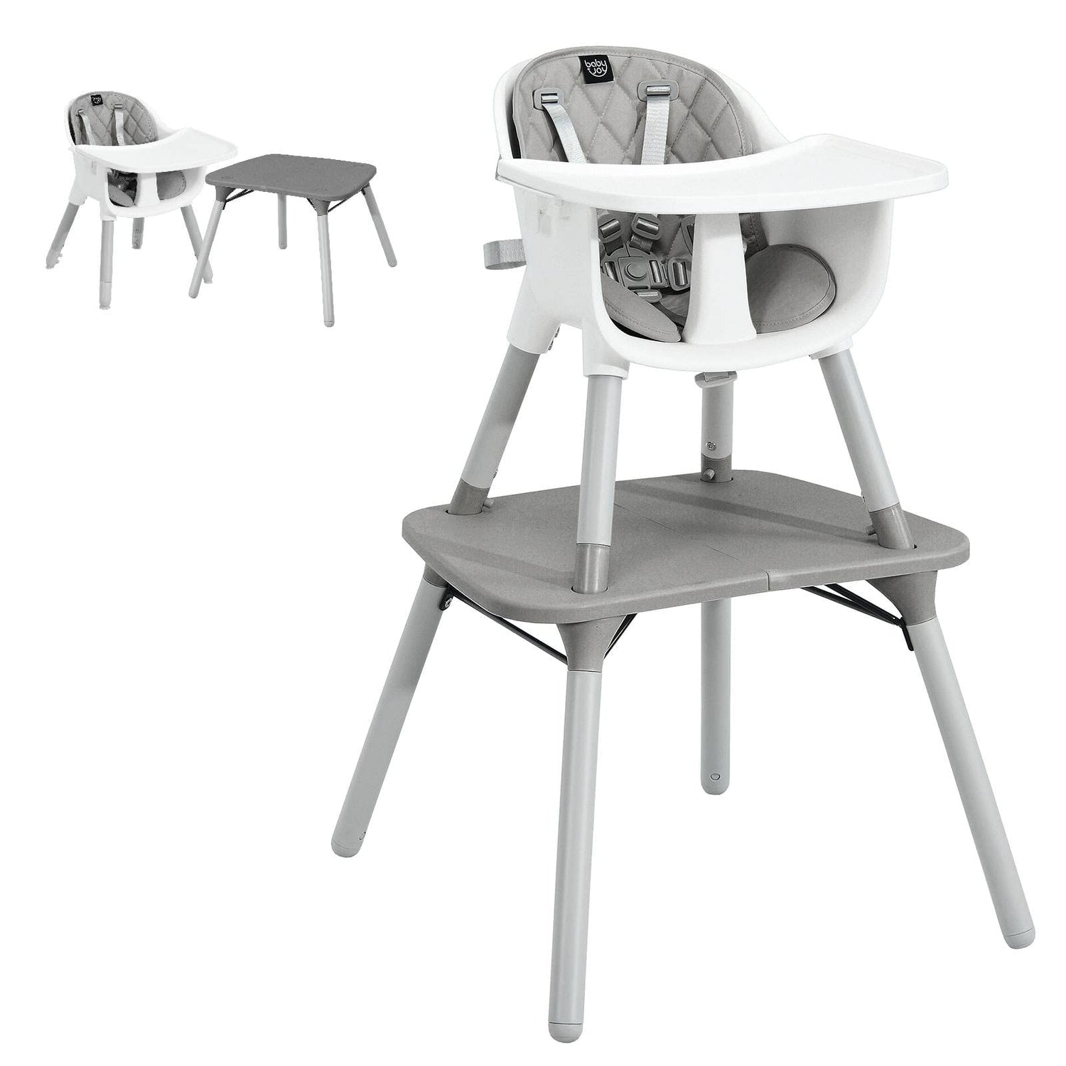 GYMAX Convertible Baby Dining High Chair with Adjustable and Removable Tray & 5-Point Seat Belt
