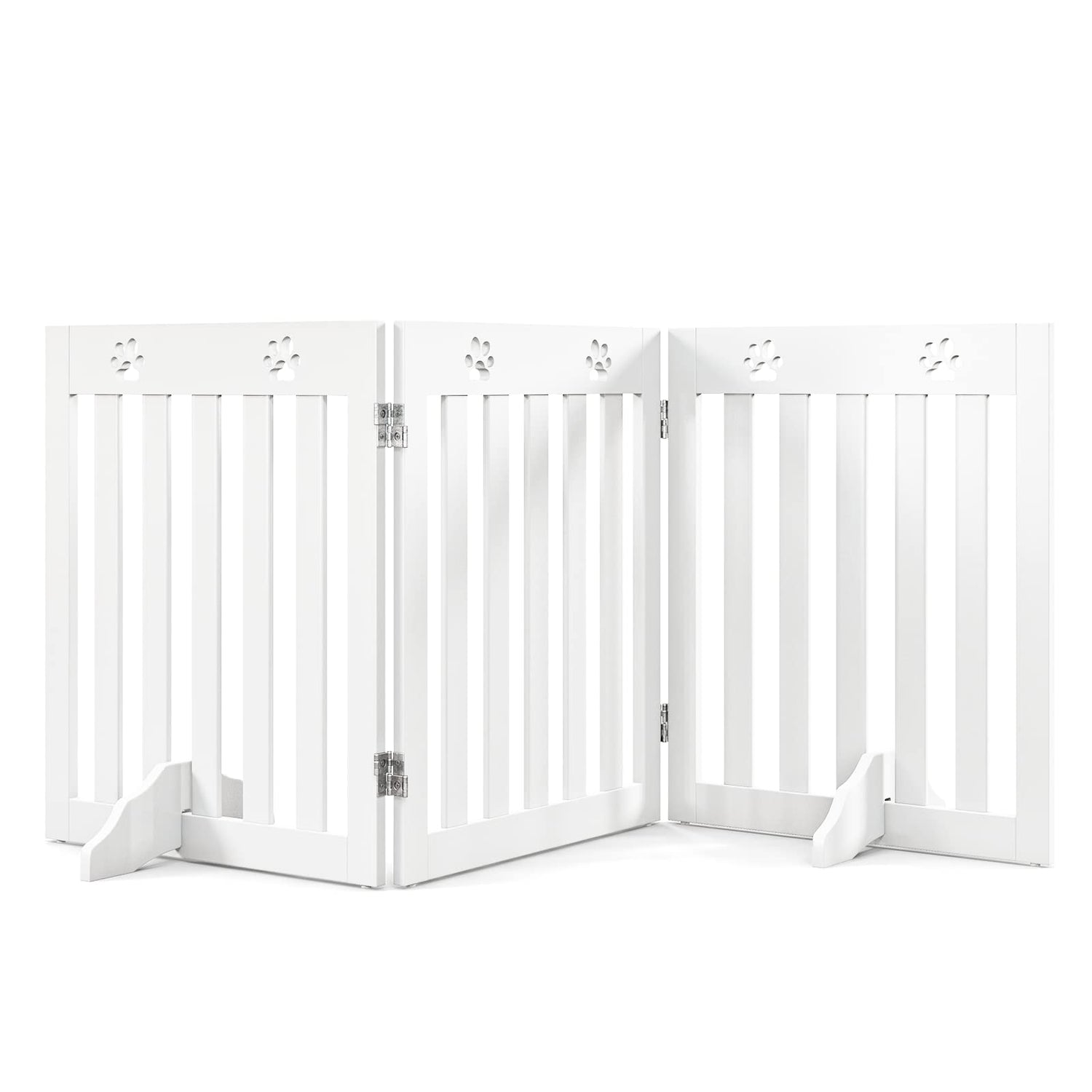 GYMAX Freestanding Wooden Dog Barrier with 360 Degree Flexible Hinges