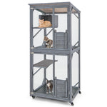 GYMAX Large Cat House, Wooden Cat Enclosure on Wheels
