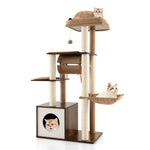 GYMAX Cat Tree, 127cm Tall Modern Wooden Cat Tower with Scratching Posts