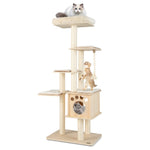 GYMAX Wooden Cat Tree, Indoor Plush Cat Tower with Private Condo