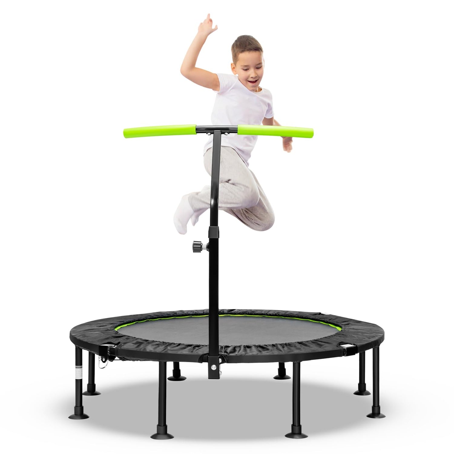 GYMAX 45'' Kids Trampoline, Foldable Fitness Rebounder with Adjustable T-Shaped Handrail