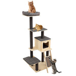 GYMAX Wooden Cat Tree Tall Indoor Plush Cat Tower ( 60 x 48 x 175 cm)