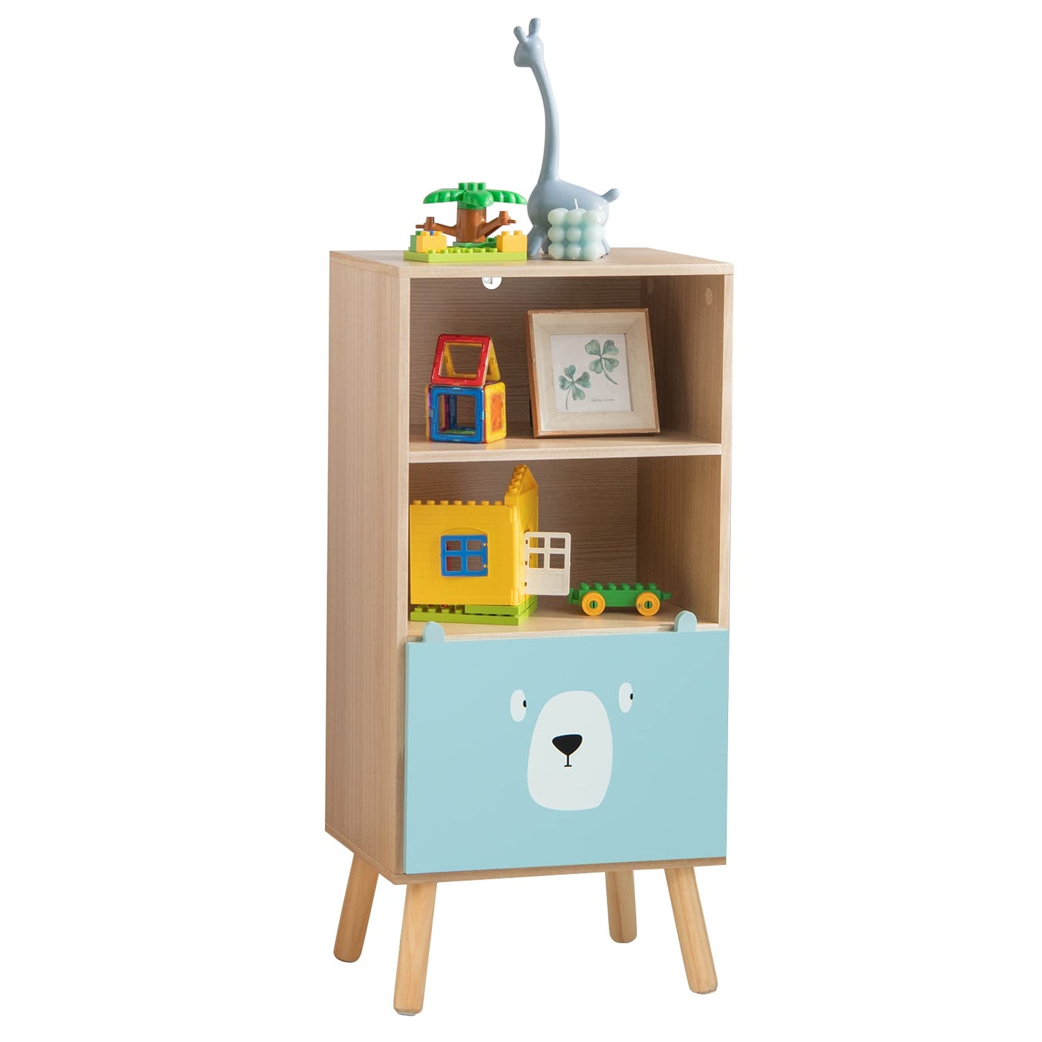 GYMAX Kids Storage Shelf Unit, Wooden Children Cabinet with 1 Drawers and 2 Cubes
