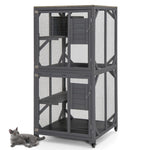 GYMAX Large Cat House, Wooden Cat Enclosure on Wheels with Weatherproof Asphalt Roof, Doors