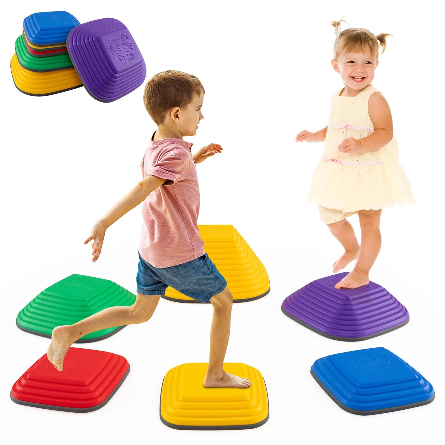GYMAX Stepping Stones for Kids, Toddler Balance Stone with Non-Slip Edge (6 Pcs: 34 x 34 x 15cm)